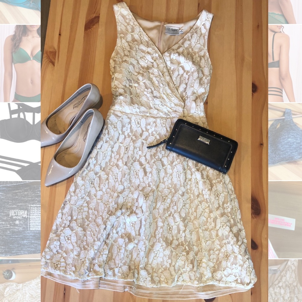 Cream and gold lace dress. J. Taylor size 10.